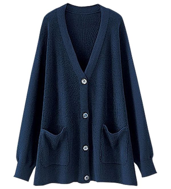 BELLUNA（ベルーナ）の「抗菌防臭で爽やか！あぜ編ニットカーディガン（ニットカーディガン）」｜ネイビー