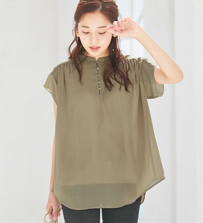 alotta（アロッタ）の「楊柳素材クルミボタンチュニックブラウス（チュニック）」