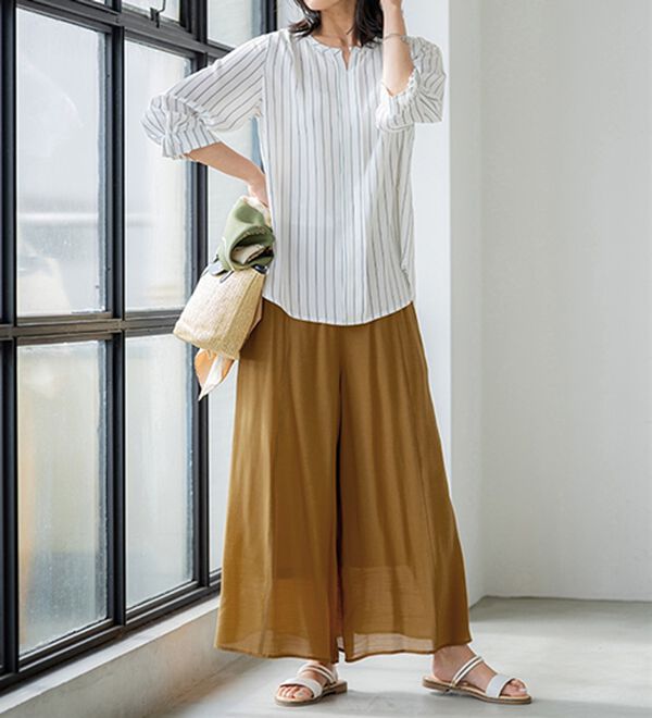 BELLUNA（ベルーナ）の「スラブ素材ポケット付ガウチョパンツ（ワイドパンツ・ガウチョ）」｜詳細画像