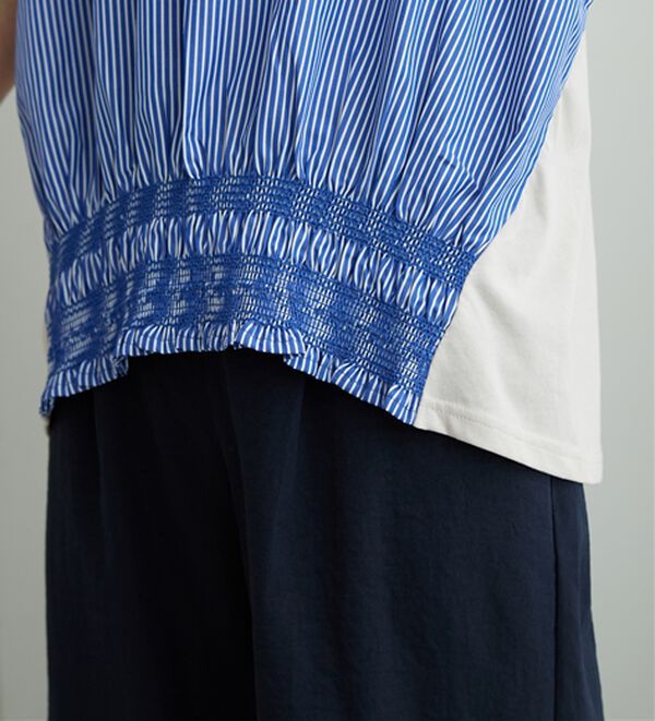 BELLUNA（ベルーナ）の「【ひんやり接触冷感】シャーリング使い異素材切替プルオーバー（カットソー）」｜詳細画像