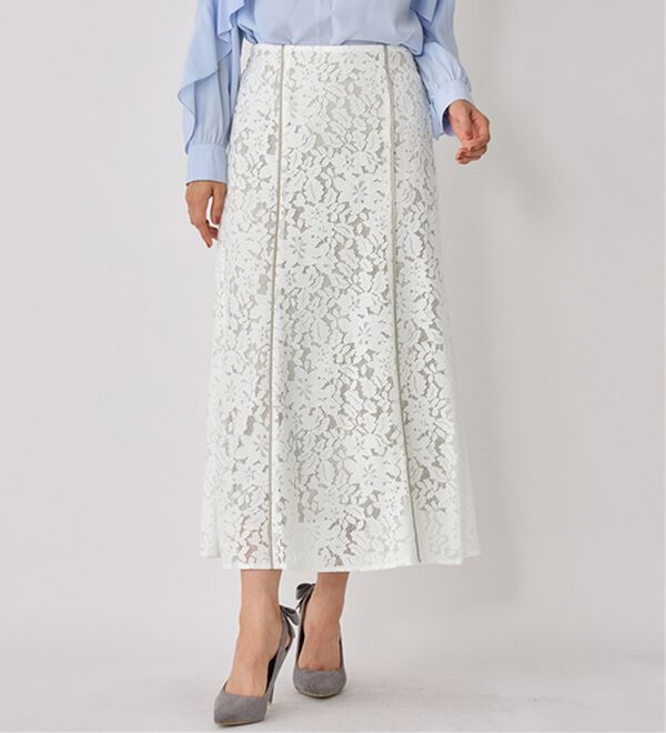 alotta（アロッタ）の「【上品に決まる】配色パイピングレーススカート【美人百花掲載】（ロングスカート）」｜詳細画像