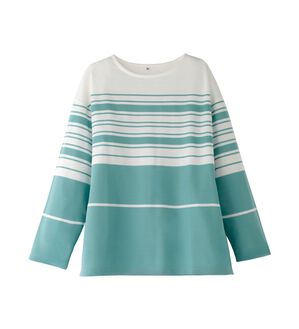 BELLUNA（ベルーナ）の「ポンチ素材パネルボーダープルオーバー（カットソー）」｜セージ