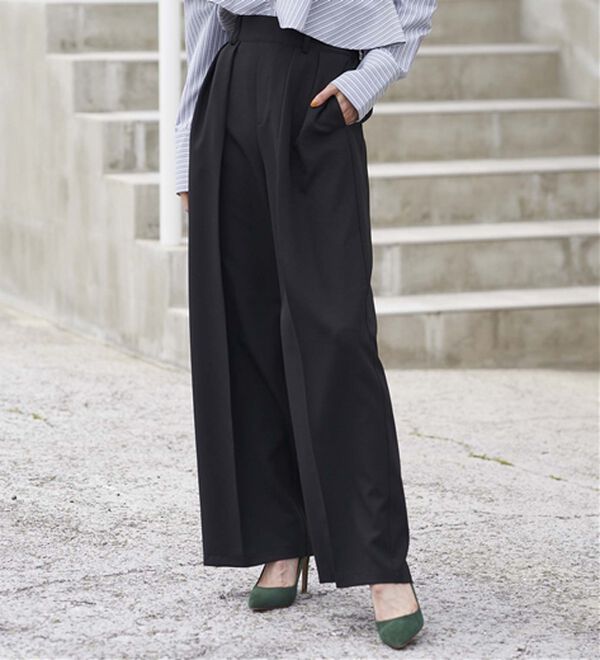 RANAN（ラナン）の「【選べる股下】きれい見え２タックワイドスラックス（ワイドパンツ・ガウチョ）」｜詳細画像