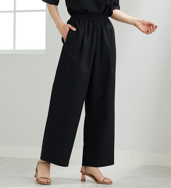 BELLUNA（ベルーナ）の「エアリーサッカー素材ワイドパンツ（ワイドパンツ・ガウチョ）」｜黒