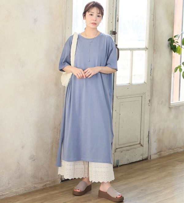 A HAPPY MARILYN（アハッピーマリリン）の「【Ｌ～１０Ｌ】選べる２丈！綿１００％ストンと楽ちん！着心地さらりゆるＴワンピース＆チュニック（チュニック）」｜詳細画像