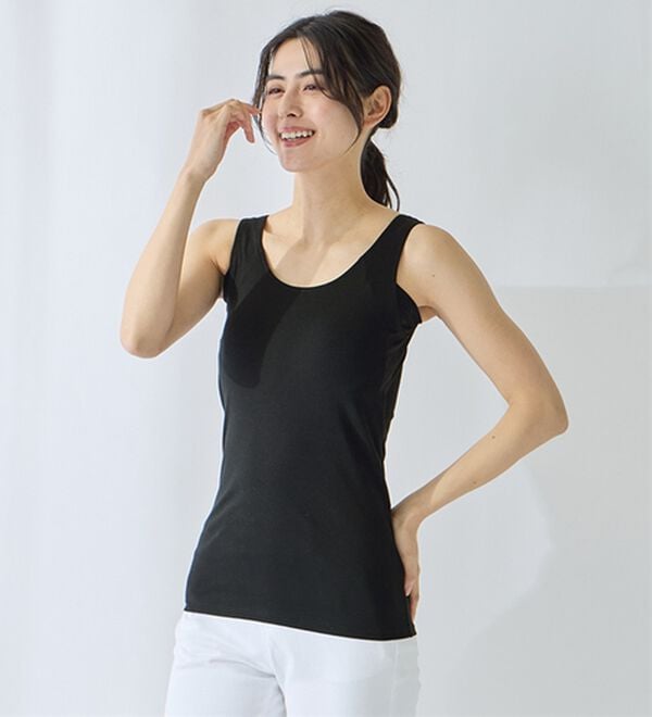 LAVIENNE（ラヴィエンヌ）の「【汗かきさん必見！】涼感サラッと快適汗取りカップ付タンクトップインナー＜さらりラボ＞（肌着・インナーウェア）」｜詳細画像