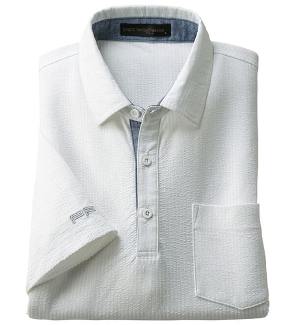 「＜パトリチオ　フランチェスカ＞ラクしてきちんと涼感サッカーポロシャツ（メンズポロシャツ）」｜ホワイト