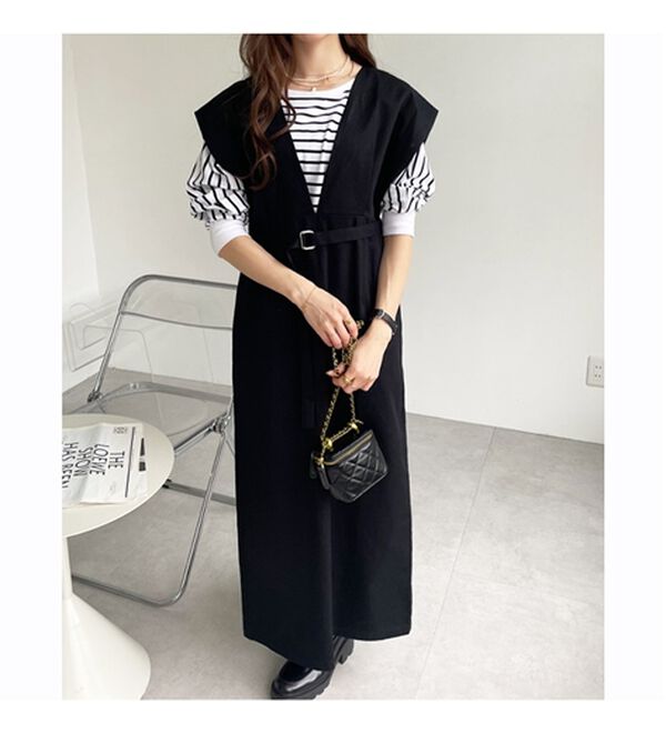 GeeRA（ジーラ）の「ベルト付Ｖネックジャンスカ（ジャンパースカート）」｜詳細画像