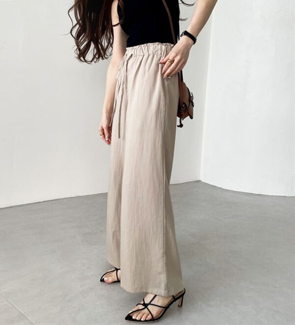 GeeRA（ジーラ）の「冷感リネン風イージーワイドパンツ（ワイドパンツ・ガウチョ）」｜詳細画像