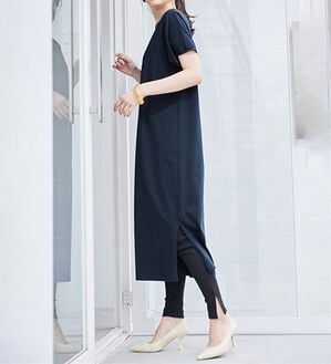RANAN（ラナン）の「【レギンス付】＜ＢＣ＞綿１００％ひんやりワンピース（その他ワンピース）」｜ネイビー