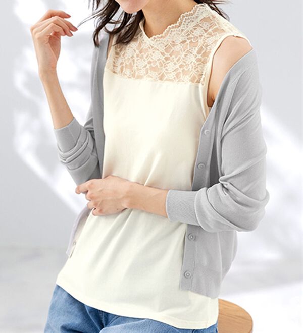 LAVIENNE（ラヴィエンヌ）の「首元レースのカップ付タンクトップ（ブラトップ・カップ付きインナー）」｜詳細画像