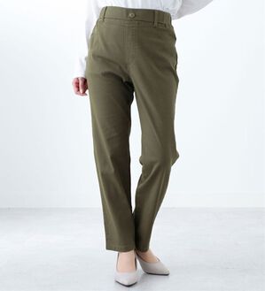 「ウエストリブ使いスリムパンツ（フルレングスパンツ）」｜モカカーキ