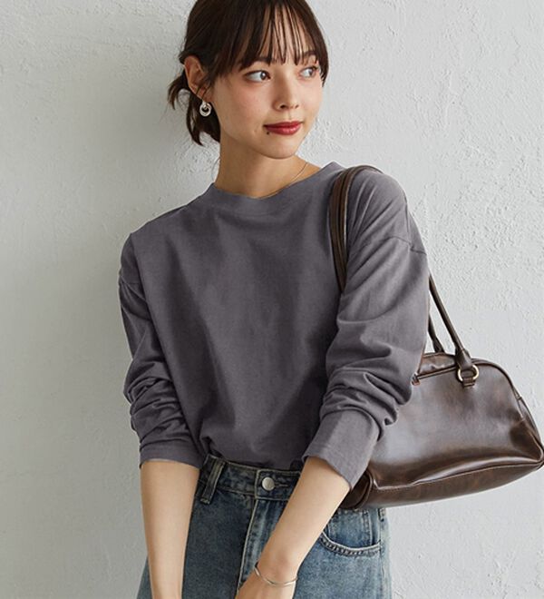 RANAN（ラナン）の「【選べる袖丈】ひんやり！＜BC＞綿100％プチハイネックＴシャツ（カットソー）」｜詳細画像