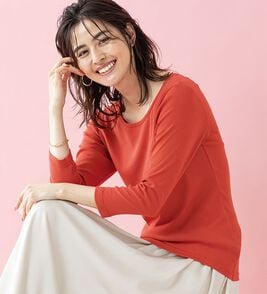 LAVIENNE（ラヴィエンヌ）の「【UVカット】綿１００％クルーネックプルオーバー（８分袖）＜カラフルコットン＞（肌着・インナーウェア）」