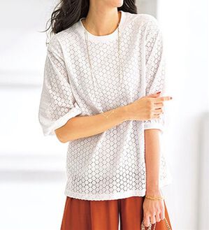 BELLUNA（ベルーナ）の「ストレッチレース使い美人顔プルオーバー（カットソー）」｜オフ白