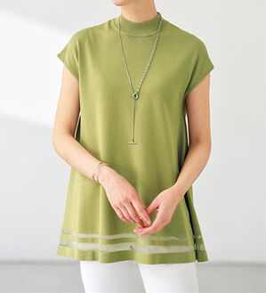 BELLUNA（ベルーナ）の「ライン使いフレアーシルエットニットチュニック（チュニック）」｜ピスタチオ