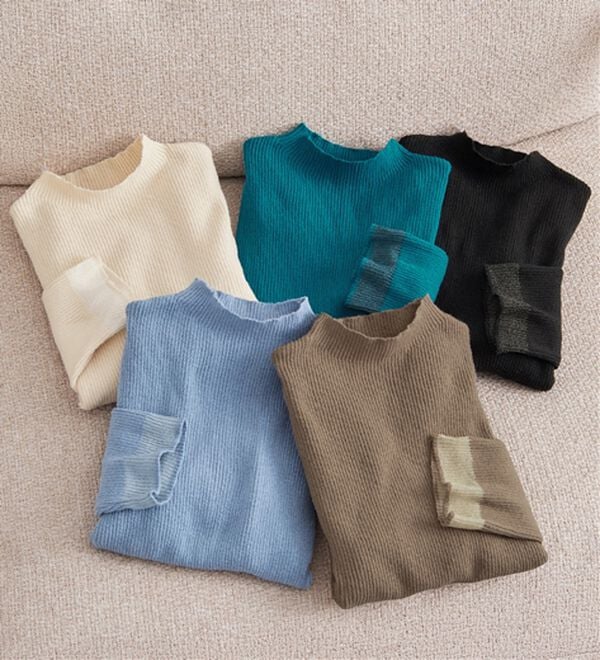 alotta（アロッタ）の「パチパチしにくい！洗える袖シアー切替ニットプルオーバー（ニット・セーター）」｜詳細画像