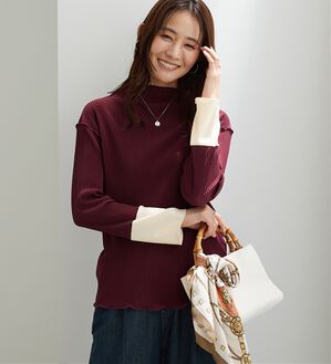 BELLUNA（ベルーナ）の「プリーツ素材配色デザインプルオーバー（カットソー）」｜ボルドー系