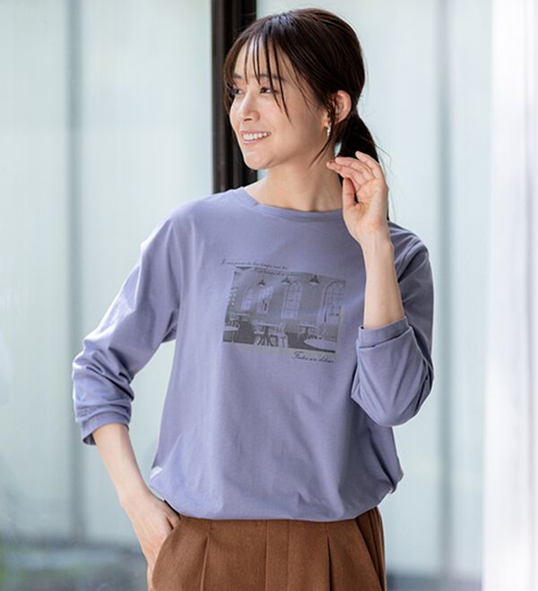 BELLUNA（ベルーナ）の「【着回しのミカタ！】綿100％大人顔サマ見えプリントロンT（カットソー）」｜詳細画像