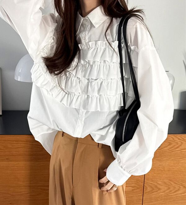 GeeRA（ジーラ）の「フリルドッキングオーバーサイズシャツ（シャツ）」｜詳細画像