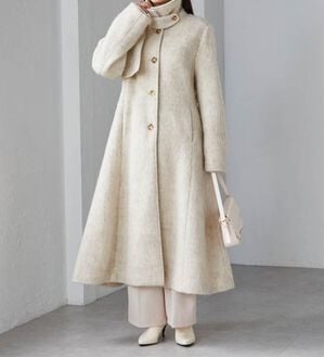 RANAN（ラナン）の「2WAYフレアーステンカラーシャギーコート（ロングコート）」｜アイボリー