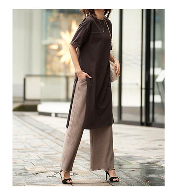 BELLUNA（ベルーナ）の「【楊柳イージーパンツ付】ひんやり！スリットデザインワンピース（カットソーワンピース）」｜詳細画像