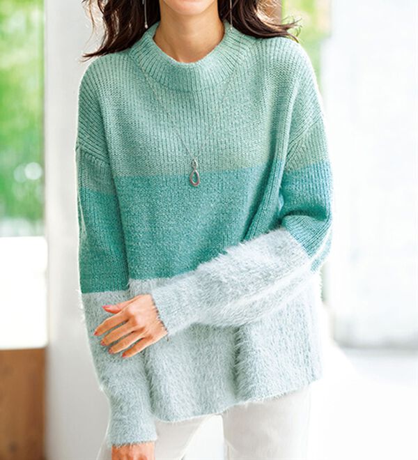 BELLUNA（ベルーナ）の「フェザー切替ラメ使いニットプルオーバー（ニット・セーター）」｜詳細画像