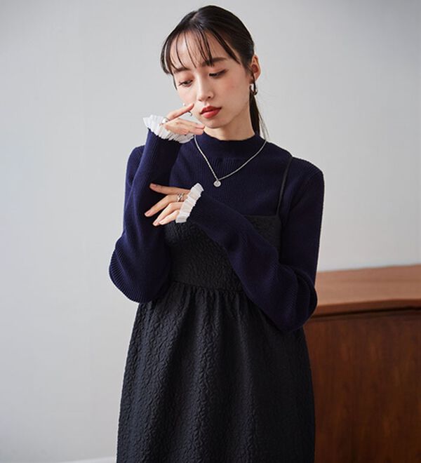 RANAN（ラナン）の「【春色追加】シアーフリル袖ハイネックリブニット（ニット・セーター）」｜詳細画像