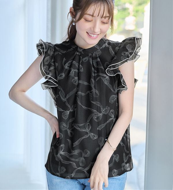 alotta（アロッタ）の「リボン柄フリル袖ブラウス（ブラウス）」｜詳細画像