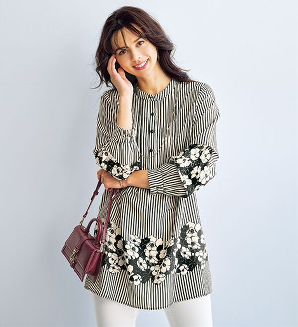 Tunic 花柄チュニック 花柄プリント袖タック使いチュニック - ベルーナ【公式】