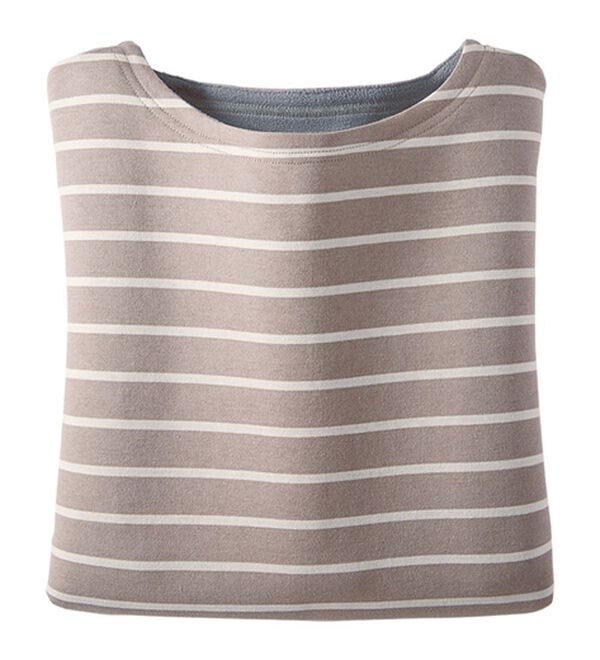 BELLUNA（ベルーナ）の「裏フリース配色プルオーバー（カットソー）」｜ボーダー(ローズグレー／白)