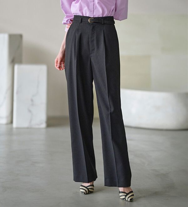 RANAN（ラナン）の「洗える！ベルト付ワイドパンツ（ワイドパンツ・ガウチョ）」｜ブラック