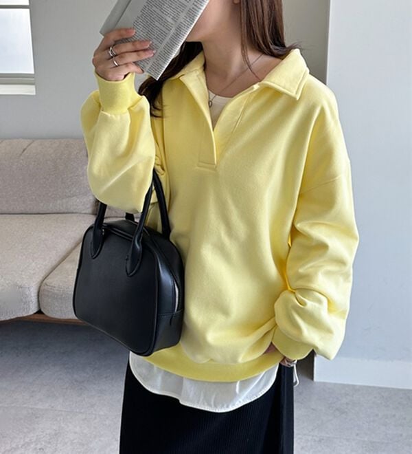 RANAN（ラナン）の「あったか裏起毛衿付きオーバーサイズスウェット（トレーナー・スウェット）」｜イエロー