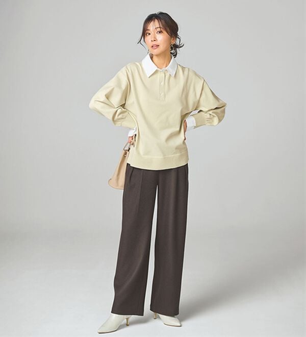 BELLUNA（ベルーナ）の「ウーリッシュ素材タック使いワイドパンツ（ワイドパンツ・ガウチョ）」｜詳細画像