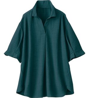 BELLUNA（ベルーナ）の「麻調素材袖タックデザインブラウス（ブラウス）」｜ターコイズ