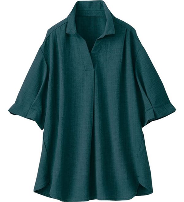 BELLUNA（ベルーナ）の「麻調素材袖タックデザインブラウス（ブラウス）」｜ターコイズ