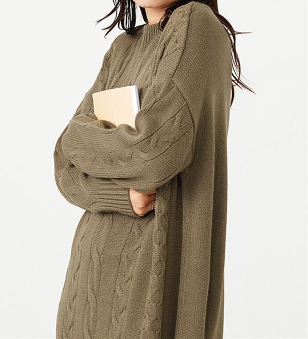 BELLUNA（ベルーナ）の「ケーブル柄ロング丈ニットワンピース（ニットワンピース）」｜詳細画像