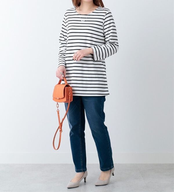 BELLUNA（ベルーナ）の「柔らかポンチ素材ボーダープルオーバー（カットソー）」｜詳細画像