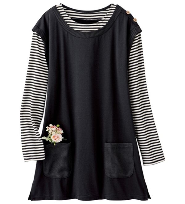 「【３枚組】着るだけ簡単！重ね着風ベストチュニック（チュニック）」｜詳細画像