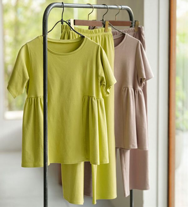 YU'NOW（ユナウ）の「【上下２点セット】コットン１００％シルケットスムースルームウェアセット（パジャマ・ルームウェア）」｜詳細画像