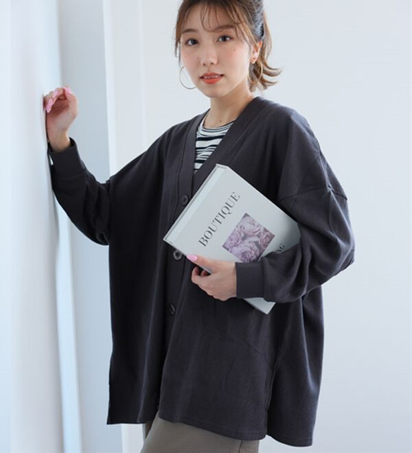 A HAPPY MARILYN（アハッピーマリリン）の「【大きいサイズ】【Ｌ～６Ｌ】綿混ワッフルゆったりＶネックカーディガン（その他カーディガン）」｜詳細画像