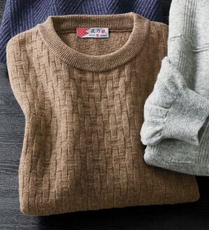 「日本製ウールカシミヤブレンドセーター（メンズニット・セーター）」｜コーヒー