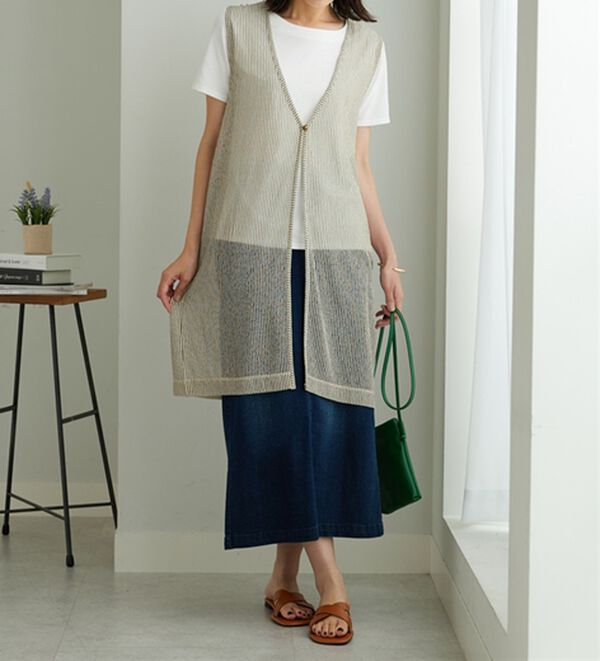 BELLUNA（ベルーナ）の「【2点セット】シアーストライプ素材ジレアンサンブル（アンサンブル）」｜詳細画像