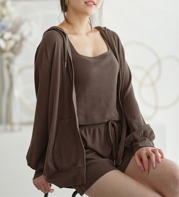 YU'NOW（ユナウ）の「ワッフルルームウェア３点セット（パジャマ・ルームウェア）」｜詳細画像