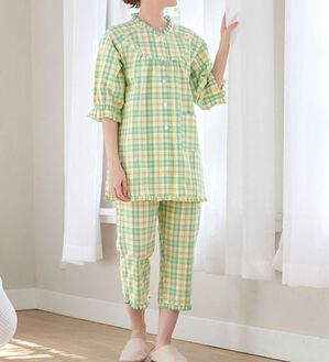 LAVIENNE（ラヴィエンヌ）の「サラッと涼感、綿１００％サッカーパジャマ（パジャマ・ルームウェア）」｜グリーンチェック