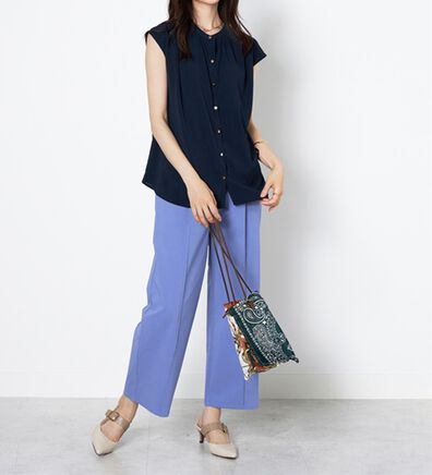 BELLUNA（ベルーナ）の「麻入りストレッチタックワイドパンツ（ワイドパンツ・ガウチョ）」