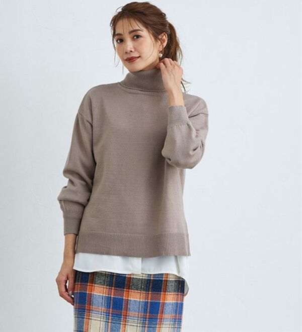 Pierrot（ピエロ）の「レーヨン混ボリュームスリーブタートルネックニット（ニット・セーター）」｜詳細画像