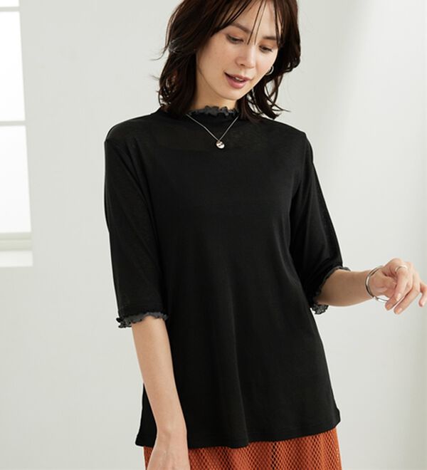 BELLUNA（ベルーナ）の「シアー素材重ね着風フリル衿プルオーバー（カットソー）」｜詳細画像