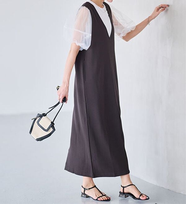 RANAN（ラナン）の「【ひんやり】チュールレイヤードパフスリーブTシャツ（カットソー）」｜詳細画像