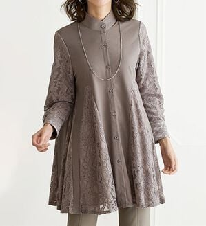 BELLUNA（ベルーナ）の「レース切り替えフレアチュニック（フルレングスパンツ）」｜詳細画像